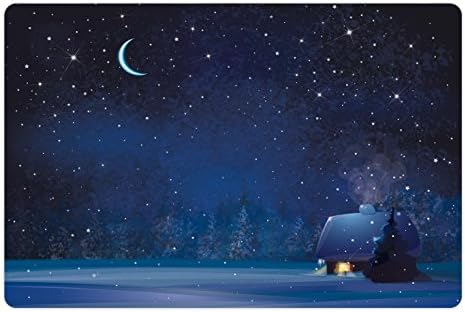 Лунарна Ноќна Душек За Миленичиња За Храна И Вода, Божиќен Тематски Пејзаж Зимска Снежна Шума Со Слика На Палми, Правоаголна