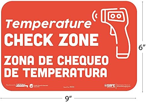Табели со пораки со пораки со двојазична шпанска зона за проверка на температурата/Зона де Чекео , 3-пакети 9x6 Познати знаци за безбедност на