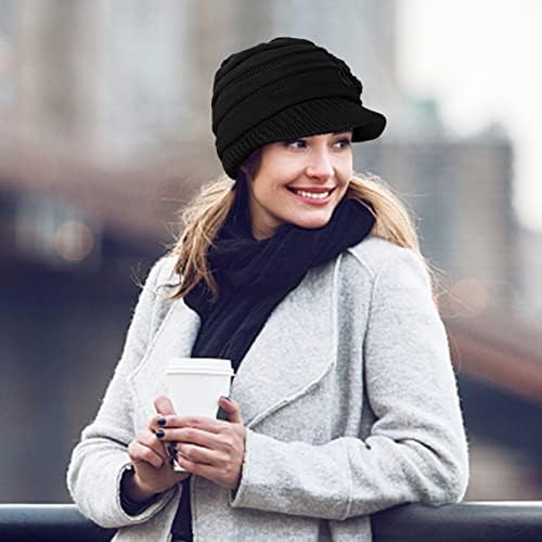Ysense женски капи зимски гравче со гребенот топол кабел плетен вести за капа со продолжен цвет
