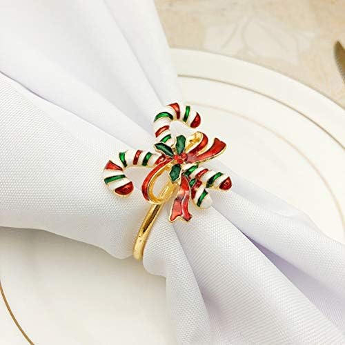 ДОТУЛОТ КАНДИ КАНЕ НА БЕЗБЕДНИЦИ 1 ПК Божиќна салфетка прстен Кенди трска со холи и бобинки легура празничен држач за салфетка за прстенот