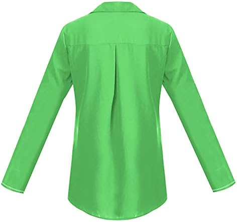 Копчиња за жени Мебамок надолу со кошули со единечна гради солидна боја со долга боја шифонска кошула, S-3XL