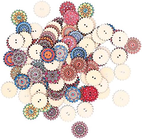 100 парчиња дрвени копчиња, мешани ретро печатени дрвени копчиња Gear - Шајп 2 - Копче DIY занаетчиски занаети за шиење декоративно