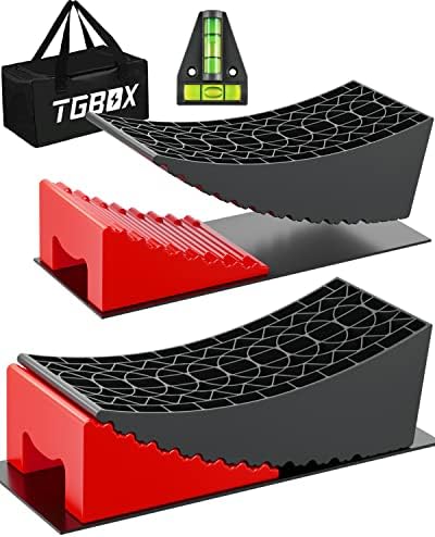 Tgbox RV Blocks Blocks Ramp Kit, Camper Neleder 2 пакувања со 2 нивоа, два чак, 2 анти-лизгачки душеци и торба за носење, до