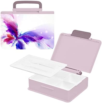 Алаза Апстрактни Акварел Пурпурна Пеперутка Шема Бенто Ручек Кутија Бпа-Слободен Истекување-Доказ Ручек Контејнери со / вилушка &засилувач;