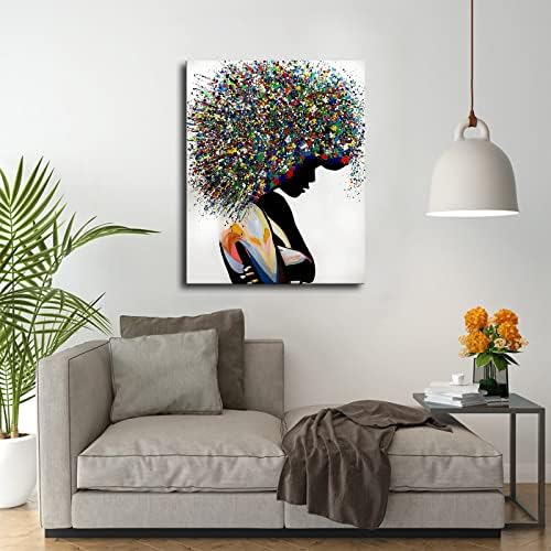 Фријанска американска wallидна уметност шарена црна африканска жена сликарство уметност деко -постер канцеларија спална соба дневна