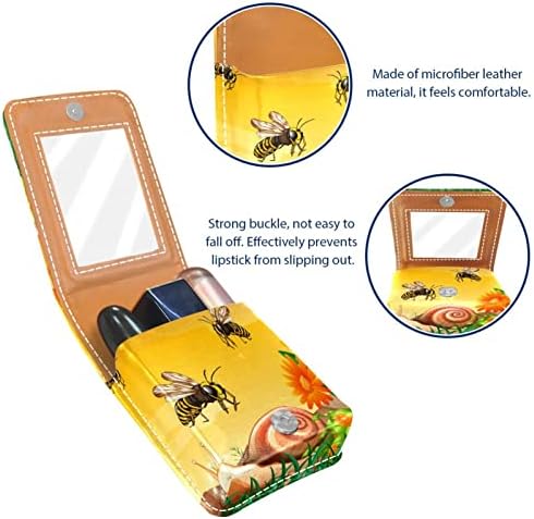 Природата Пчели Мал Кармин Случај Со Огледало За Чанта, Издржлив Кожен Држач За Козметичка Шминка, Пренослив Комплет За Складирање