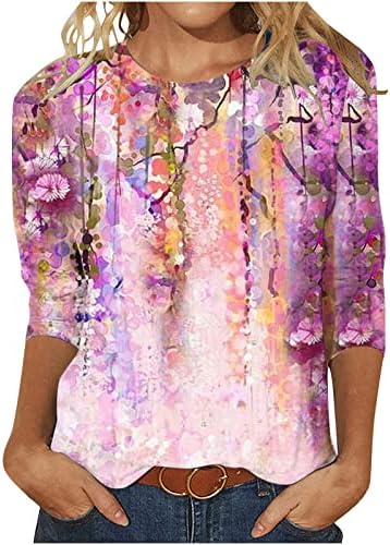 Женски лето 3/4 врвови на ракави тропски лисја печати кошули на плажа Обична должина на лактот Боемска блуза Хавајски маички