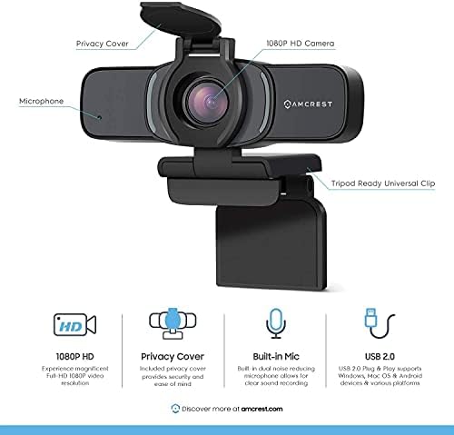Amcrest 1080p Веб Камера со Капакот На Приватноста &засилувач; Omnidirectional Микрофон, ВЕБ КАМЕРА USB Камера, Компјутер HD Стриминг