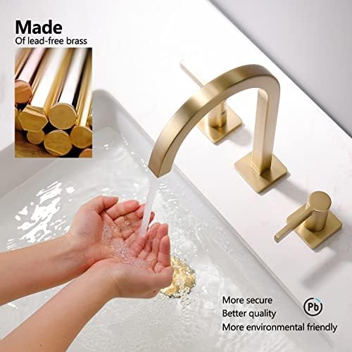 Индерална четка за злато бања, 8-инчен месинг широко распространета тапа за мијалник за бања 3 дупки, две рачки за мијалник за мијалник за бања