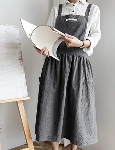 ТОКОНФОН Јапонски Гроздобер Симпатична Престилка Фустан Крст Назад Пинафор Престилка За Жени со 2 Џебови За Готвење Сликарство Градинарство