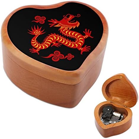 Кинески змеј дрвена музичка кутија срце облик на ветровито музичко кутија гроздобер дрвен часовник музички кутии подароци
