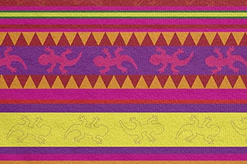 Амбесон Мексиканска јога мат пешкир, живописна боја шарена со апстрактни народни граници на животински гуштери, нелизгање на