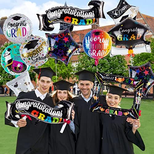 18 Парчиња Дипломирање Балони 2023, Дипломирање Партија Украси, Големи Димензии Фото Рамка, Банер, Докторски Шапка, Сертификат Хелиум