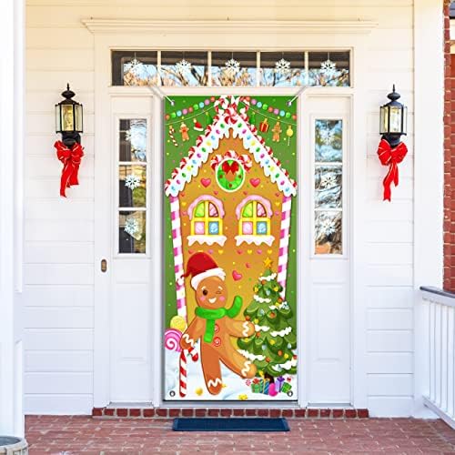 Божиќна ѓумбирска куќа врата на врата од ѓумбирска куќа врата банер Кендиленд ѓумбир човек празник украси за затворен простор