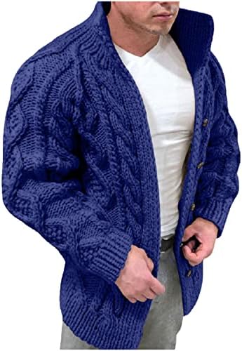 Џемпер за трикотажа за машко палто модно ретро лаптелно копче лабава плус големина кабелски плетен кардиган Хенли џемпер