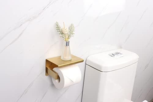Држач за тоалетна хартија од ванлори со полица, SUS304 Не'рѓосувачки челик Анти-кавчен држач за хартија, држач за дупчење или