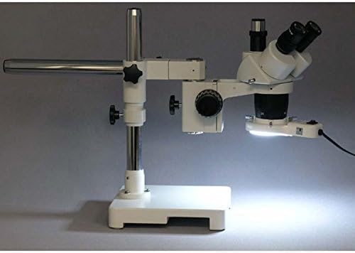 Amscope SW-3T13Z-FRL Тринокуларен стерео микроскоп, WH10x очни очи, 10x/20x/30x/60x зголемување, 1x/3x цел, единечен штанд за бум, 8W флуоресцентно