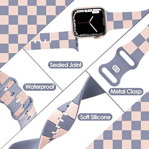Луксузен дизајнер на луксуз спортски бенд компатибилен со Apple Watch Band 44mm 38mm 40mm 41mm 42mm 45mm 49mm, мека силиконска лента водоотпорна