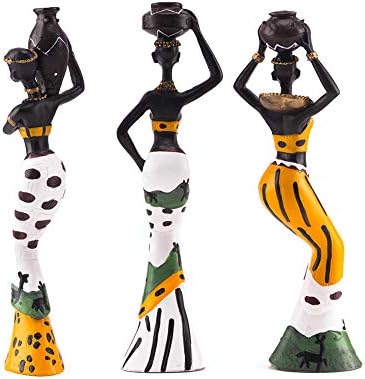 3 парчиња африканска фигура скулптура племенска дама фигура декор колекционерско уметничко дело, 7,5-инчи