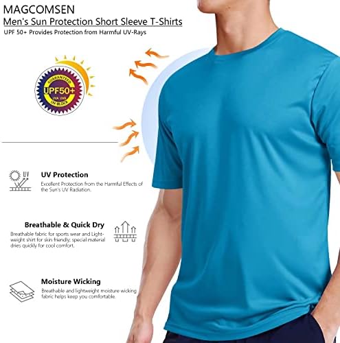 Машка маичка за кратки ракави Магкомен Брза сув UPF 50+ Атлетски тренинг тренинг риболов врвни кошули за перформанси