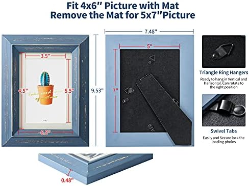 AFLS 4x6 Рамки со слики од дрвени прикази 2.8x4.3 со мат или 4x6 без мат, сини рустични фото рамки со вистинско стакло, екранот за монтирање