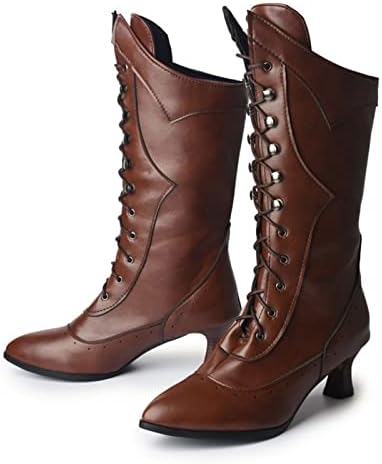 Жени чевли зимска топла висока потпетица обична гроздобер британски стил солидна боја чизми нагоре по затегната чизми за витез на теле