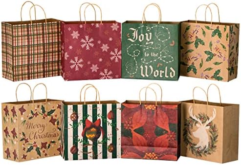 ЏОЈИН 24 Парчиња Божиќни Торби За Подароци Од Крафт Хартија, 11 Х 11 Х 5 Големи Торби За Подароци За Божиќни Празнични Подароци, Божиќни Чанти,