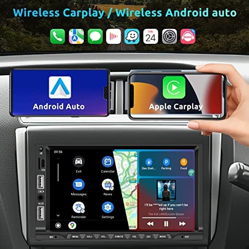 Безжичен Apple CarPlay & Android Auto Double Din Car Stereo поддршка Bluetooth Call, Mirror Link 7 инчен екран на допир USB/AUX/FM