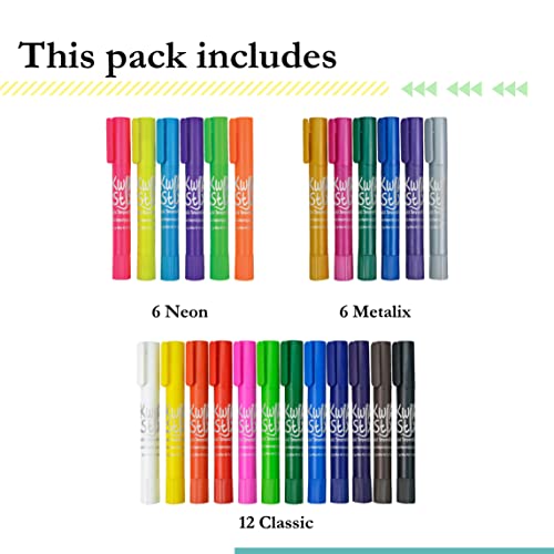 Цврста боја на моливчето Квик Стикс, тенки пенкала за боја на Стикс, супер брзо сушење, 6 неон, 6 металикс и 12 класични живописни бои, метални