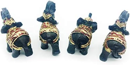 Мозе Кафоло сет од 4 фенг шуи црни тајландски слонови статуи фигурини среќа богатство богатство Голем подарок и украс за домови