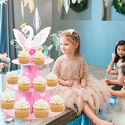 Лебедово чаша за штанд со 3-часовни бели лебеди торта за торта за торта за декорација за девојчиња роденденска забава свадба невестинска туш