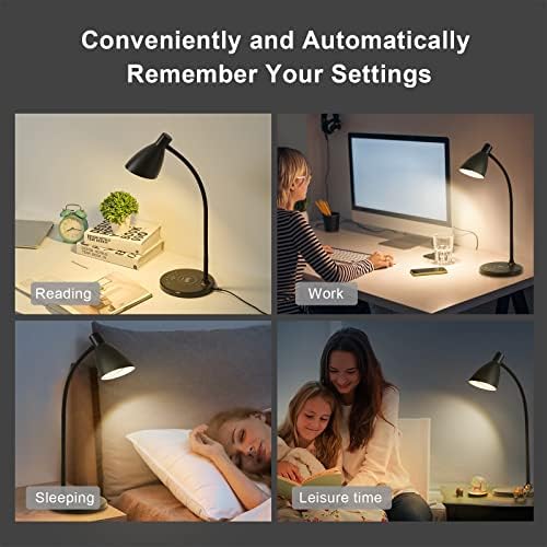 Ламба за биро на Lifmira со USB порта за полнење, 15W Брз безжичен полнач, 5 режими на осветлување, 7 нивоа на осветленост, ламби за допир на