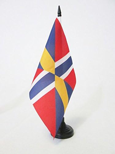 ЗНАМЕ На Аз Шведска И Норвешка 1814-1905 Знаме на Маса 5 х 8 - Шведска И Норвешка Биро знаме 21 х 14 см-Црн Пластичен Стап И Основа