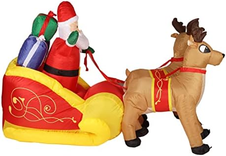 Надувување на Дедо Мраз и санки, светлечки полиестер Санта санки декорација водоотпорна лесна за складирање на забава
