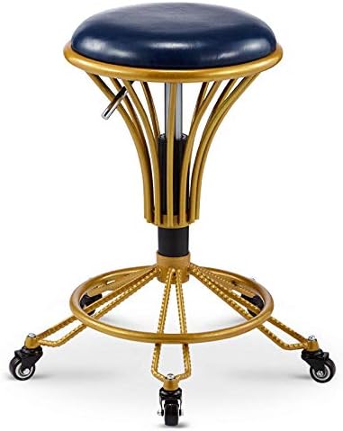 Прилагодлива канцеларија столица на тркалото ， салони столици со сино ПУ синтетичко кожно седиште ， прилагодлива висина 48-58 см ， Поддржана тежина 160 кг ， салон за