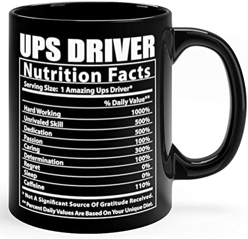 Lovesouture Смешни UPS возачи на нутриционистички факти Божиќ 2023 Подароци смешни керамички чаши за кафе, црна 11 мл