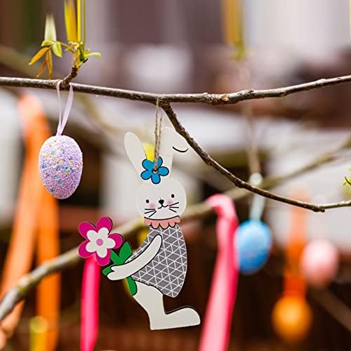 NSQFKALL Велигденско дрво чипови што висат украси Велигденски украси зајаци јајца приврзоци со јаже DIY сечење ознаки големи божиќни