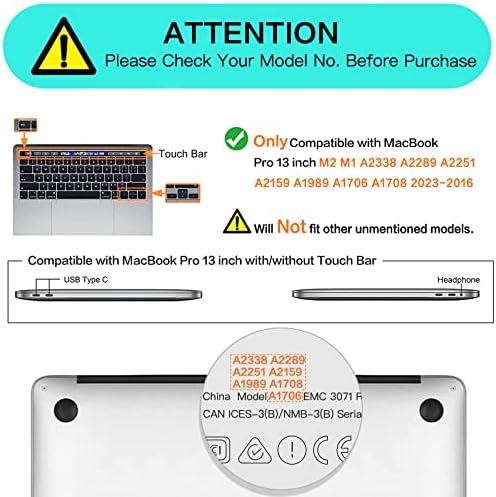 Mosiso компатибилен со MacBook Pro 13 Inch Case M2 2023, 2022, 2021- A2338 M1 A2251 A2289 A2159 A1989 A1708 A1706 со/без лента за допир,