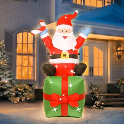 Onirri 6ft Божиќен надувување на Дедо Мраз за подароци за надувување Божиќни украси 6ft Дедо Мраз и Подароци за подароци за надворешна/дома/комерцијална