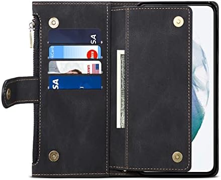 Телефонски куќиште за покривање на паричникот Компатибилен со Samsung Galaxy S23 Ultra, Zipper Case со RFID блокиран држач за држач за