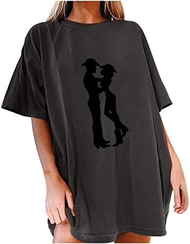 Женски в Valentубени тркалезни торбички од вратот Обични летни кошули помлади капки рамо врвови западни каубојски графички маички