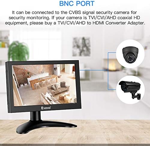 Мал монитор Eyoyo 7 инчи, Mini HDMI монитор IPS екранот за поддршка на екранот HDMI VGA AV BNC влезови, секундарниот монитор за компјутер/компјутер/малина