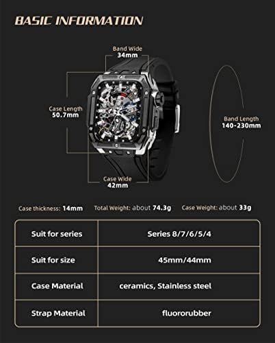 Екеса Керамичка Кутија за Модификација На Опсегот На Apple Watch 8 7 45mm 44mm Керамичка Рамка Комплет За Модификација На Гумени Ремени за IWatch