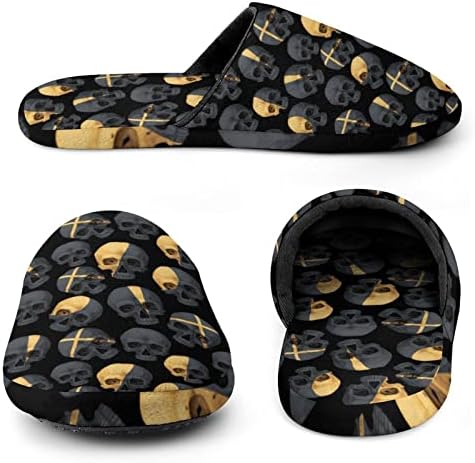 Црни човечки черепи машка куќа папучи затворени памучни чевли за пети за хотел за дома