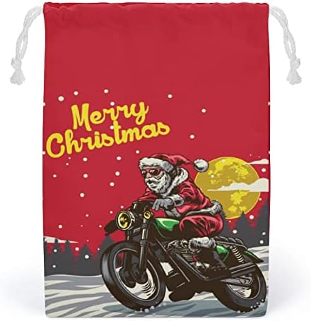 Смешни Божиќ Дедо Мраз Мотоцикл Печатени Симпатична Врвка Торба Чување Патување Шминка Торбички Козметика Кеси