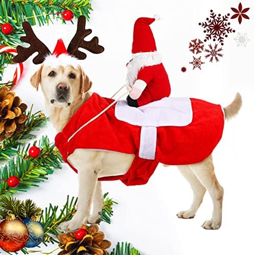 2 парчиња миленичиња кучешки костуми куче Дедо Мраз во возење костими и ирваси на кучиња, антлер, лента за глава, миленичиња елк додатоци