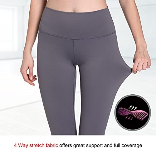 Енур со висока половината компресија хеланки со џебови за жени меки црни болки за контрола на стомакот, јога панталони за трчање