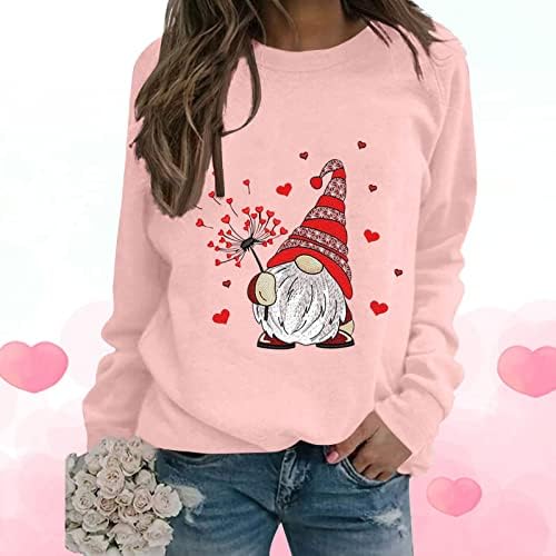 Симпатични четири gnomes сакаат срцеви графички врвови на женските валентински ден, кошули за пулвер, екипаж, џемпери со долги