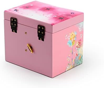 Розова дрвена цветна тема 18 белешка за балерина музичка кутија - многу песни што треба да се изберат - бел Божиќ
