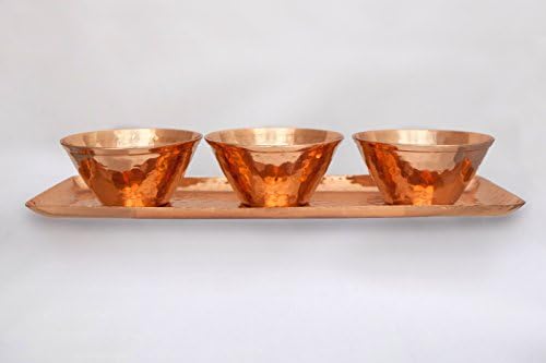 Alchemade чиста лента за бакар со три чинии - Правоаголен метал за сервирање послужавник со чинии за забави, или секојдневна употреба